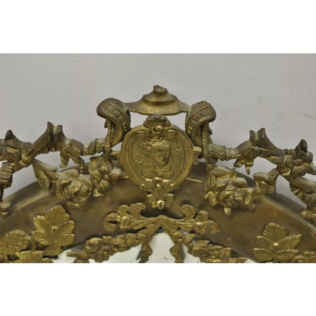 Bronze Antique French Victorian Brass Frame Bronze Ormolu Oval Beveled Glass Mirror For Sale - Image 8 of 12