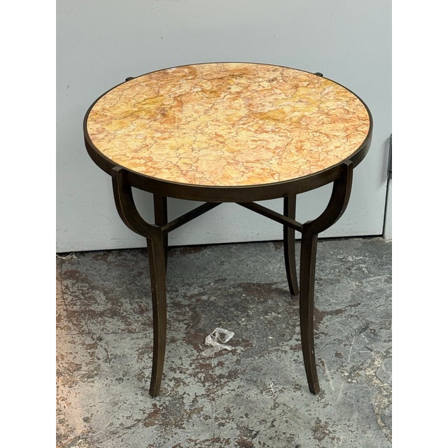 Brown Bespoke Marble Top + Metal Side Table For Sale - Image 8 of 12