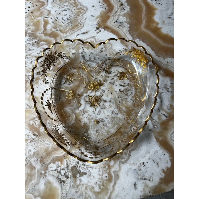 1970s 1970s 24kt Gold Heart Shaped Glass Platter For Sale - Image 5 of 6