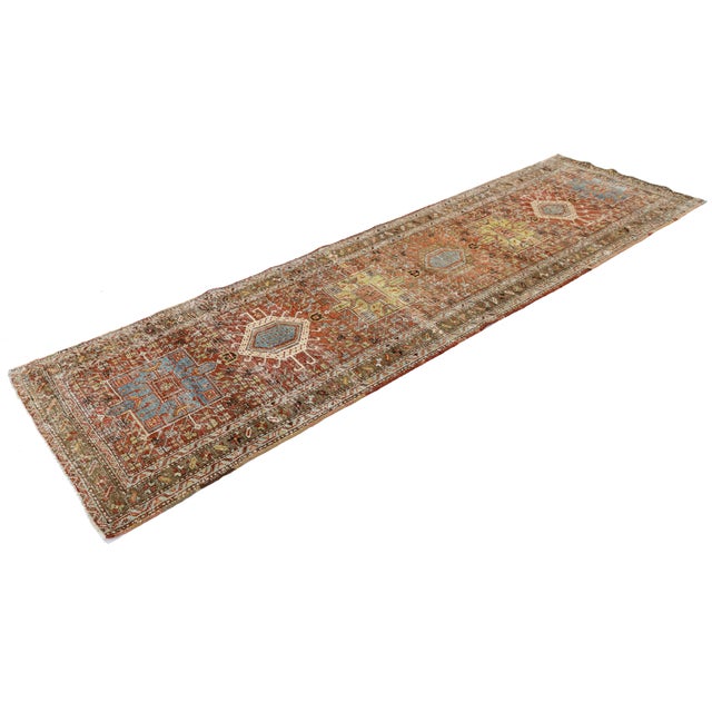 Textile Antique Heriz Runner Rug With Distressed Terracotta and Sage Patina 3x10 For Sale - Image 7 of 9