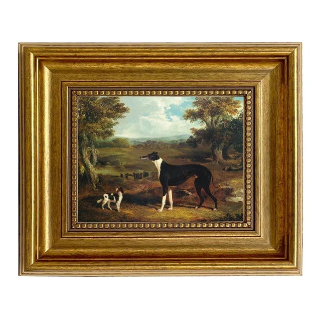 Greyhound and King Charles Spaniel Print on Canvas in Antiqued Gold Frame- 5x6 Framed to 8-1/2" X 9-1/2" For Sale - Image 4 of 4
