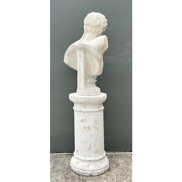 Vintage Faux Coral Cast Plaster Bust of Hermes on Pedestal For Sale - Image 12 of 12