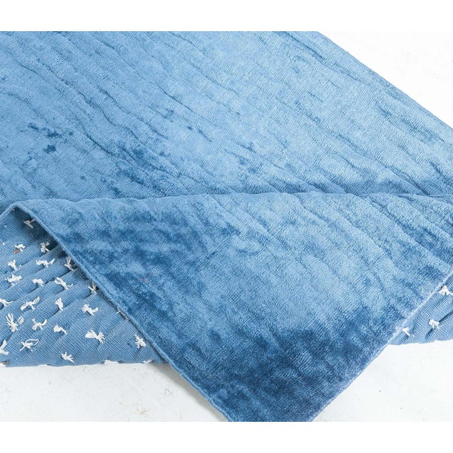 Early 21st Century Modern Blue Hand-Knotted Silk Runner by Doris Leslie Blau For Sale - Image 5 of 7