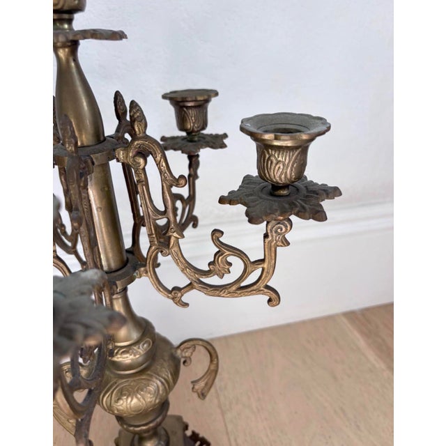 Pair of Vintage Rococo Revival 6-Light Brass-Tone Candelabra, 19” For Sale In San Diego - Image 6 of 10