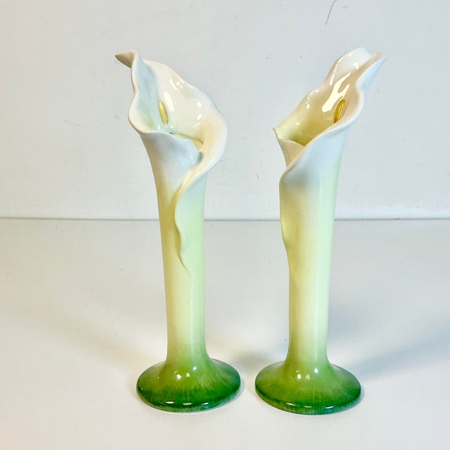 Early 21st Century Vintage Boho Chic Hollywood Regency Trompe L’Oeil Calla Lily Candlestick Holders - A Pair. For Sale - Image 5 of 11