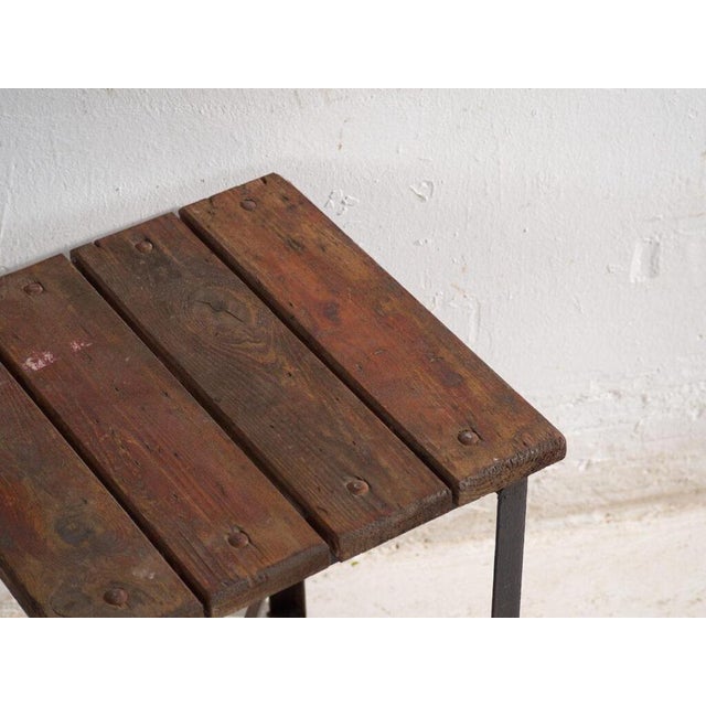 Vintage Industrial Stool in Pine Wood and Iron, Central Europe, 1950 For Sale - Image 5 of 9