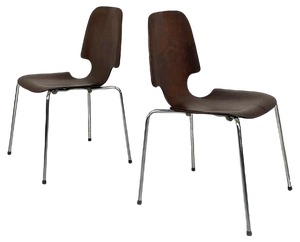 Set of Mid-Century German Wood Single Shell and Chromed Steel Rods Leg Chairs, 1960s