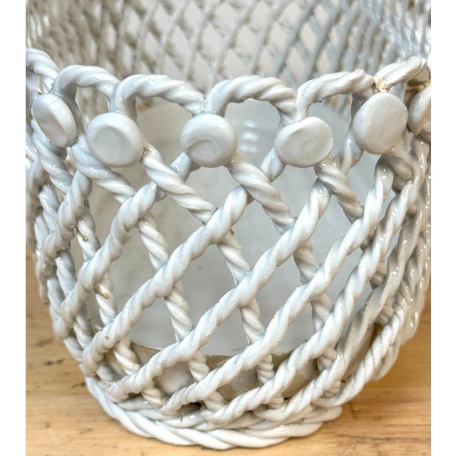Italian Creamware, in White Rope-Twist Oval Centerpiece Basket, Mid-20th Century For Sale In West Palm - Image 6 of 18