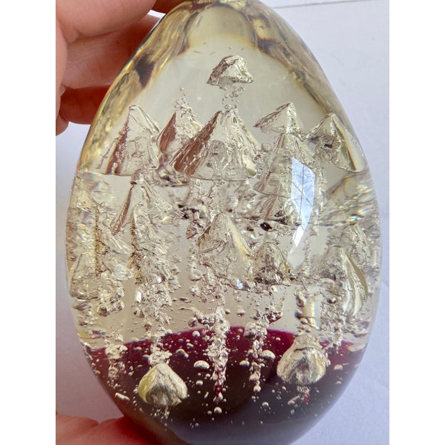 Mid Century Lucite Egg Paperweight Mushroom Tree Resin Art Bubbles Vintage Red Base For Sale - Image 9 of 10