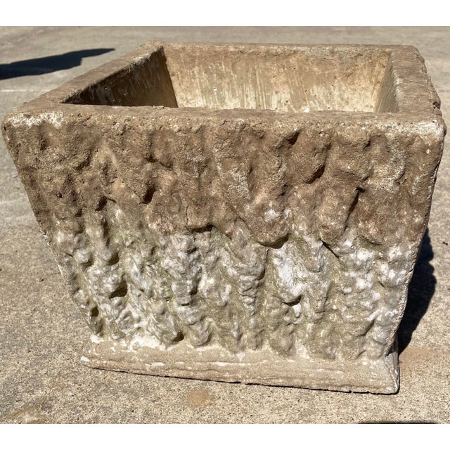 Mid 20th Century Vintage Aged Brutalist Faux Boi Concrete Planter For Sale - Image 5 of 6