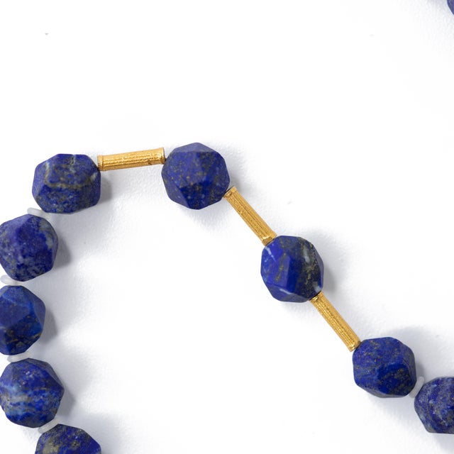Metal Lapis Lazuli Beaded Long Necklace For Sale - Image 7 of 8