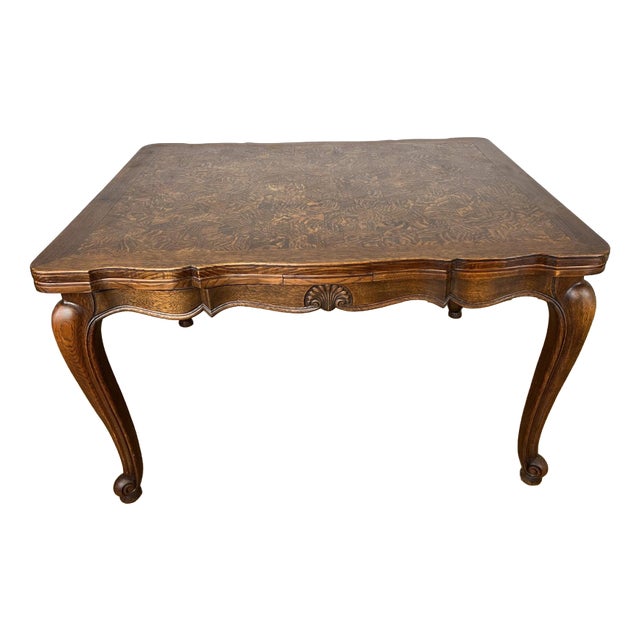 Vintage French Louis XVI Carved Oak Extendable Dining Table For Sale
