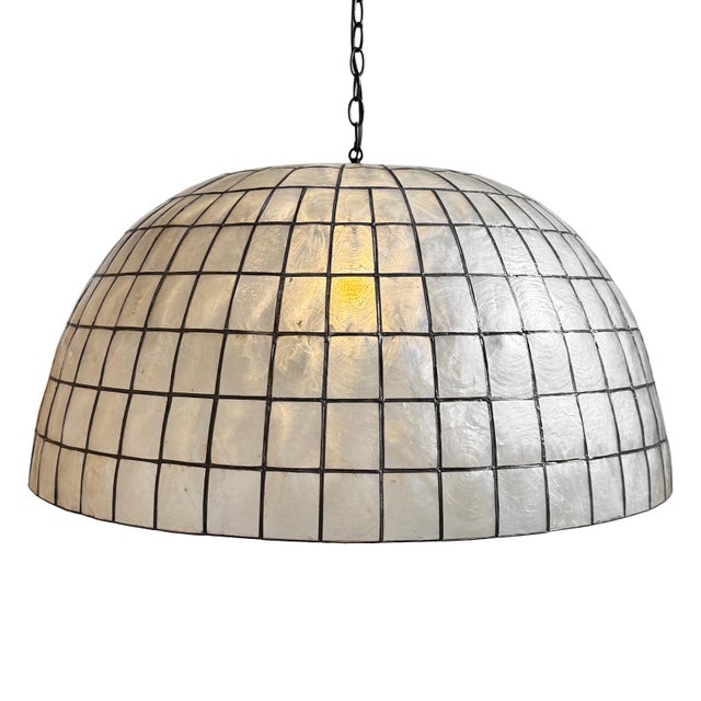 Metal Capiz Shell Dome Chandelier Pendant Light For Sale - Image 7 of 13