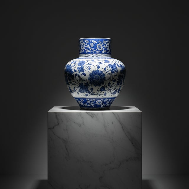 Ceramic Handmade Monumental Ceramic Urn (50cm) – Classic Blue & White “Baba Nakkas” Style – Large Floor Vase For Sale - Image 7 of 7