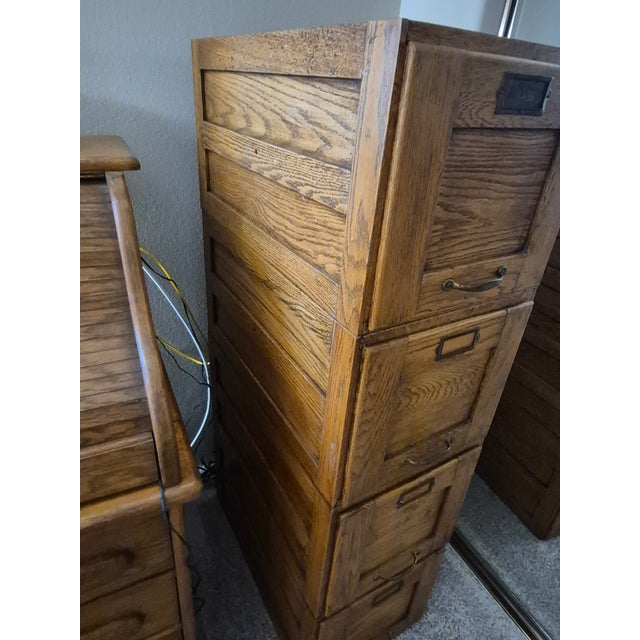 Traditional Antique Oak 4-Drawer Vertical Filing Cabinet For Sale - Image 3 of 5