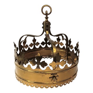 1950s Vintage Gothic Brass Canopy Bed Crown Fleur De Lis For Sale