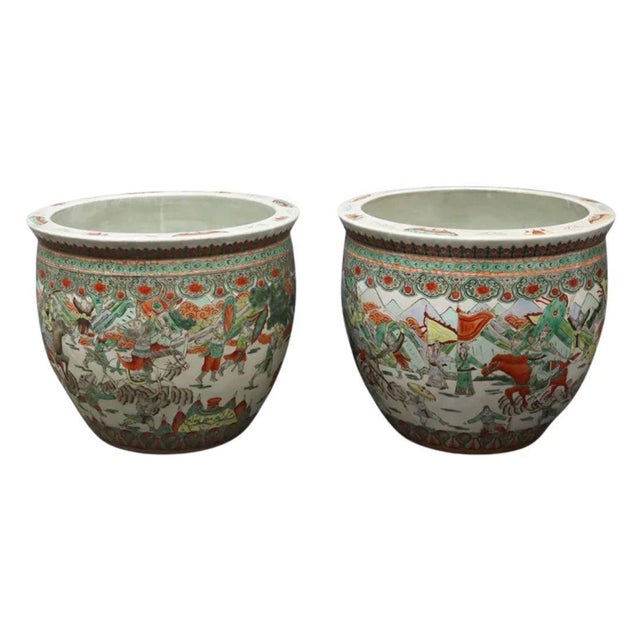 Pair of Chinese Famille Verte Large Porcealin Planters For Sale - Image 4 of 4
