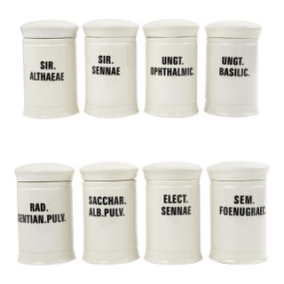Antique-Style Ceramic Apothecary Jars With Lids - Set of 8 For Sale