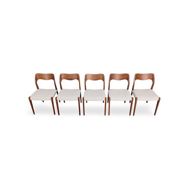 We are offering a beautiful set of five Danish teak chairs from the 1960s, designed by Niels Otto Moller and known as the...