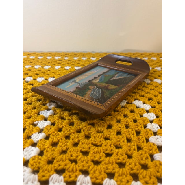 Antique Brazilian Butterfly Wing Tray, Christ the Redeemer Scenic Artwork For Sale - Image 4 of 6