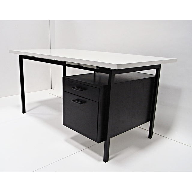Writing Desk in Black Stained Oak with White Lacquered Top by Herbert Hirche for Christian Holzäpfel KG, Germany, 1960s,...