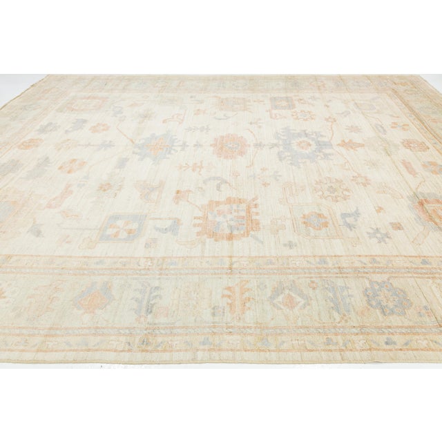 12x15 Serene Ivory & Pastel Modern Oushak Style Handmade Wool Rug For Sale - Image 9 of 12