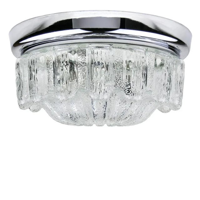 Mid-Century Modern Vintage Ceiling Light in Structured Glass & Chrome from Limburg, 1970s For Sale - Image 3 of 6