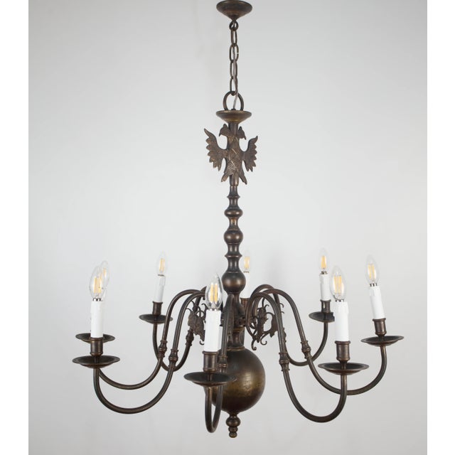 Dutch Bronze 8-Arm Chandelier with Eagle and Mascarons For Sale - Image 4 of 8