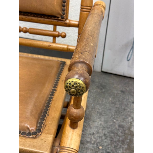 Victorian Antique Victorian Wood + Leather Rocking Chair For Sale - Image 3 of 12