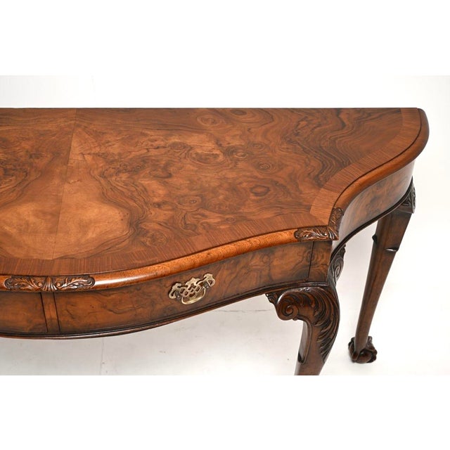 Large Antique Queen Anne Style Figured Walnut Console Table, 1900 For Sale - Image 6 of 11