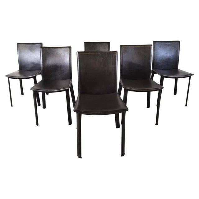 Brown Leather Dining Chairs, 1980s, Set of 6 For Sale - Image 10 of 10