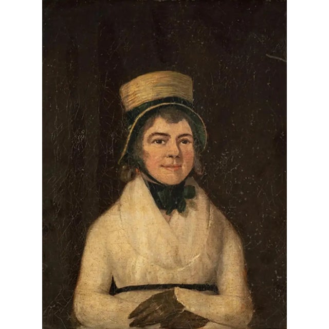 Antique 18th C American Folk Art Portrait Painting