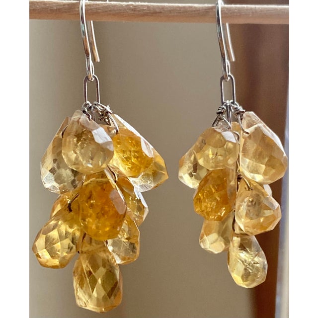Metal Sterling Silver + Faceted Citrine Cluster Earrings, a Pair For Sale - Image 7 of 9