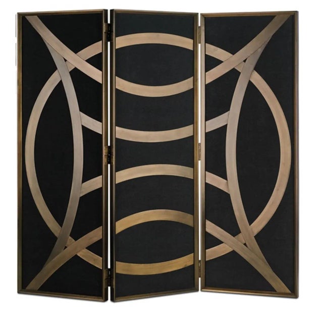 Metal Currey & Co. Clara Black and Gold Folding Screen as Is For Sale - Image 7 of 7