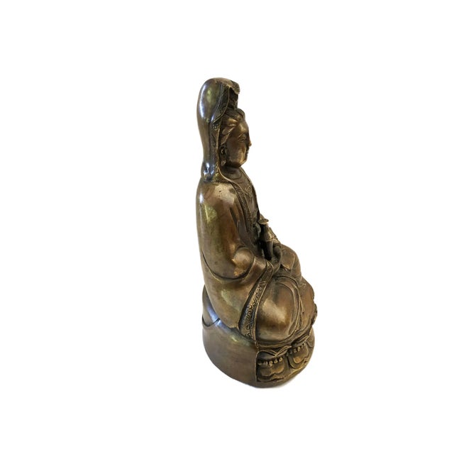 Bronze Vintage Bronze Crowned Goddess Quan Yin For Sale - Image 8 of 9