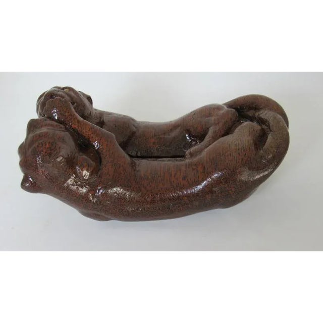 Asian Antique Asian Hand-Carved Hardwood Panthers Sculpture, C. 1900–1930 For Sale - Image 3 of 9