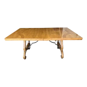 Thomasville Spanish Style Pecan Lyre Leg Dining Table Extending to 104” - Made in 1964