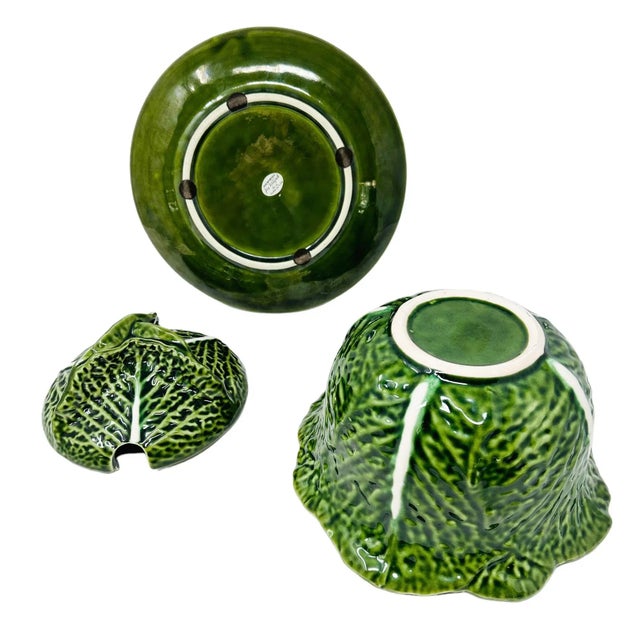 Vintage Jay Willfred Cabbage Lidded Soup Tureen With Under Plate Made in Portugal For Sale In Tampa - Image 6 of 10