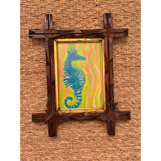 Seahorse Painting in Antique Frame For Sale In Charleston - Image 6 of 7