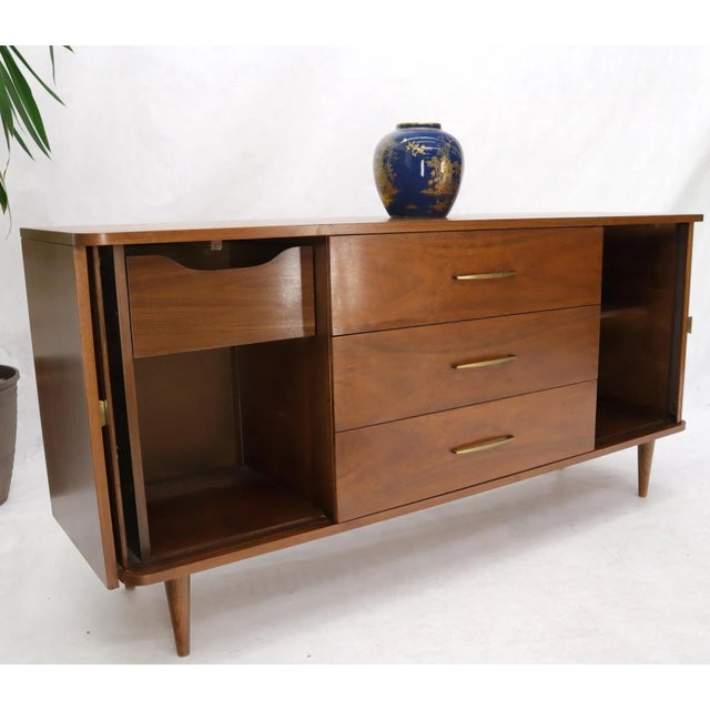 Wood American Walnut Mid-Century Modern Tambour Doors Long Dresser Credenza For Sale - Image 7 of 13