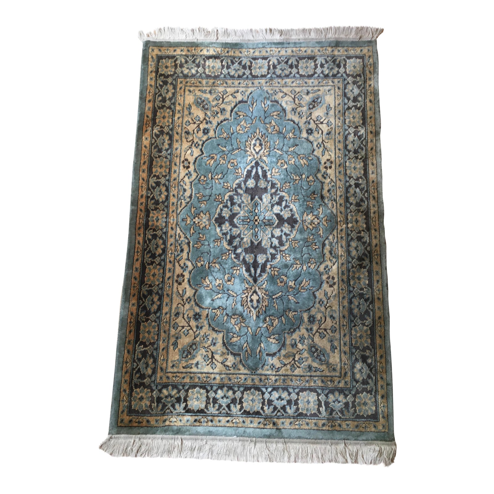 Antique HandKnotted Wool & Silk Rug 3' x 4.75' Chairish