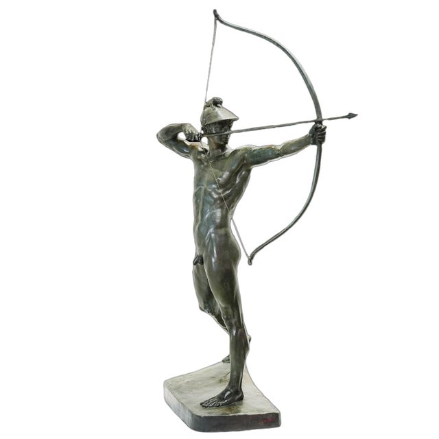 Metal Early 20th Century The Archer Classical Bronze Male Nude Sculpture by Ernst Moritz Geyger For Sale - Image 7 of 11