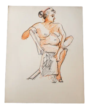 Original Female Nude Orange & Black Ink Study Drawing