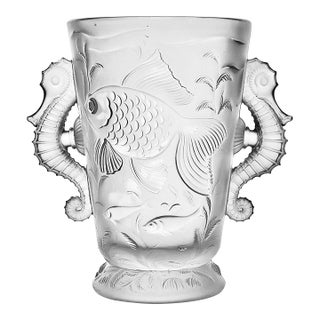 1930s Art Deco Frosted Art Glass, Sea Creature Vase For Sale