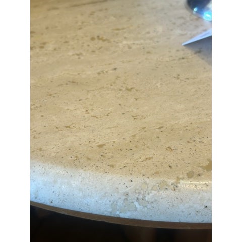 Mid Century Travertine Top Coffee Table With Sculptural Teak Wood Base For Sale - Image 13 of 13