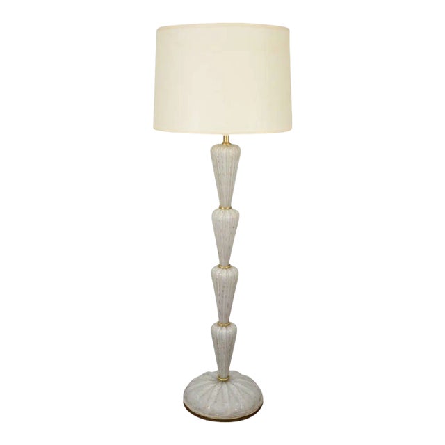 1960s Seguso Murano Glass Floor Lamp in White With Gold Dots For Sale