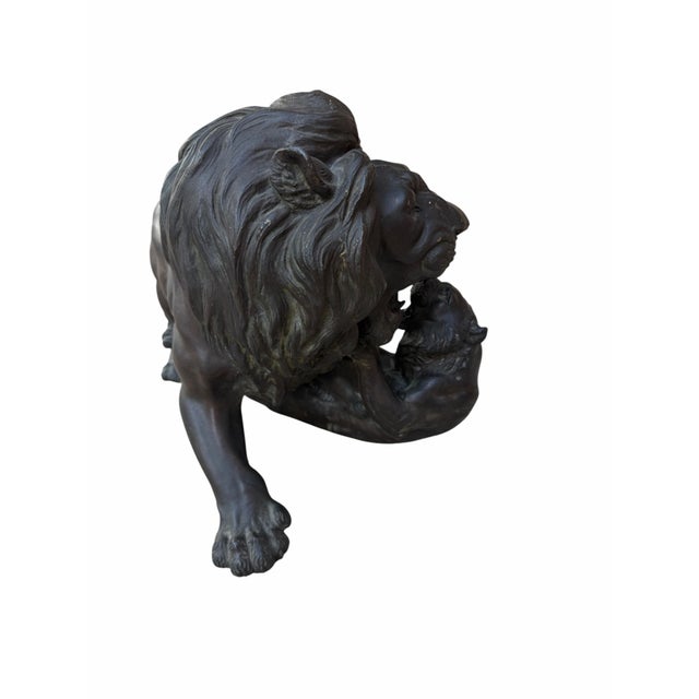 Realism Antique Patinated Bronze Lion and Tiger Animalier Sculpture For Sale - Image 3 of 9