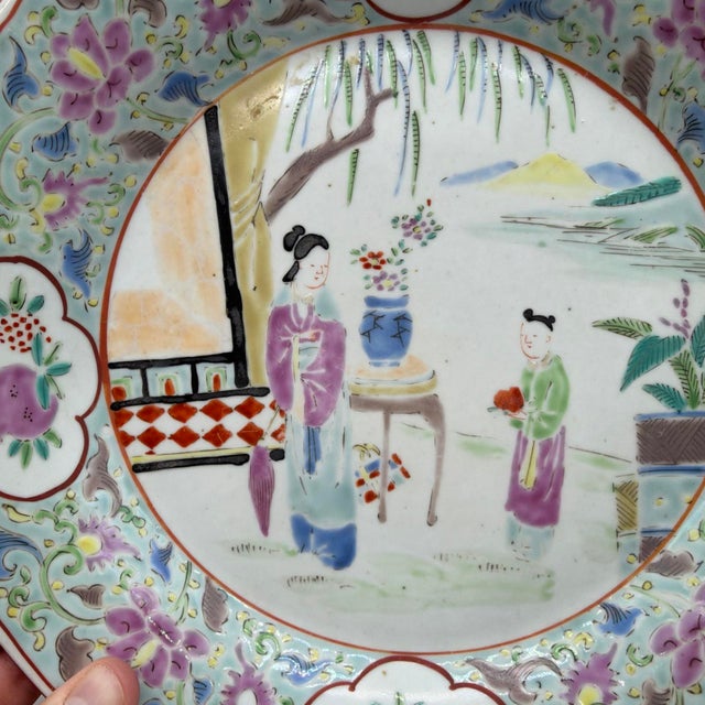 Late 19th Century Chinese Famille Rose Figural Porcelain Charger - 11" For Sale - Image 6 of 17