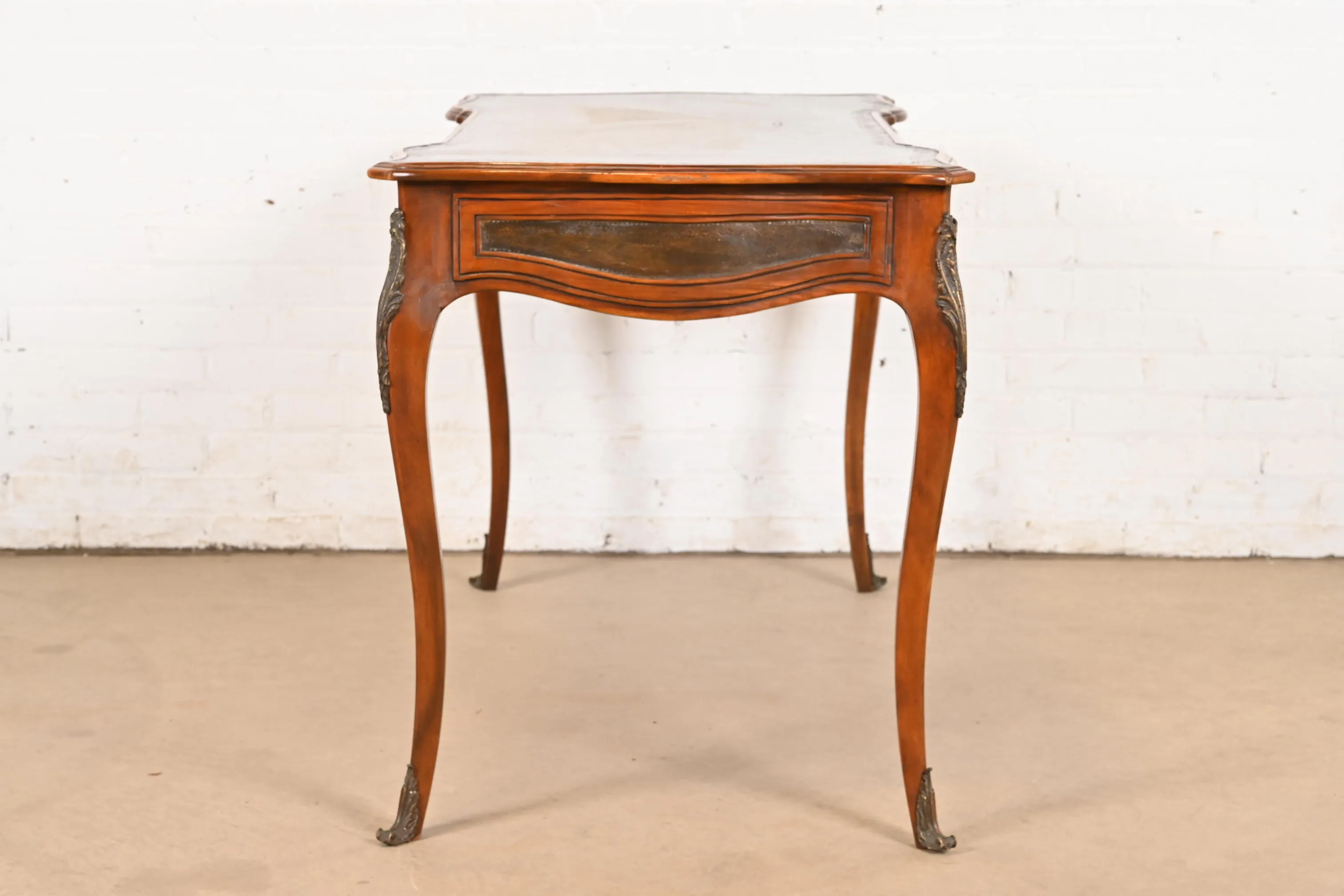 Theodore Alexander French Louis XV Walnut Bureau Plat Leather Top