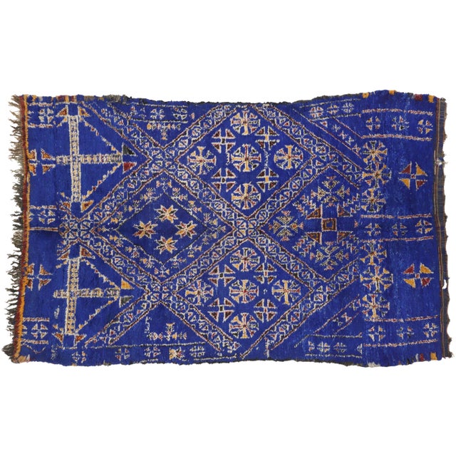Vintage Blue Beni Mguild Moroccan Rug - 06'10 X 10'06 For Sale